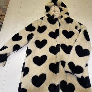 SHEIN Cream and Black Faux Fur Coat